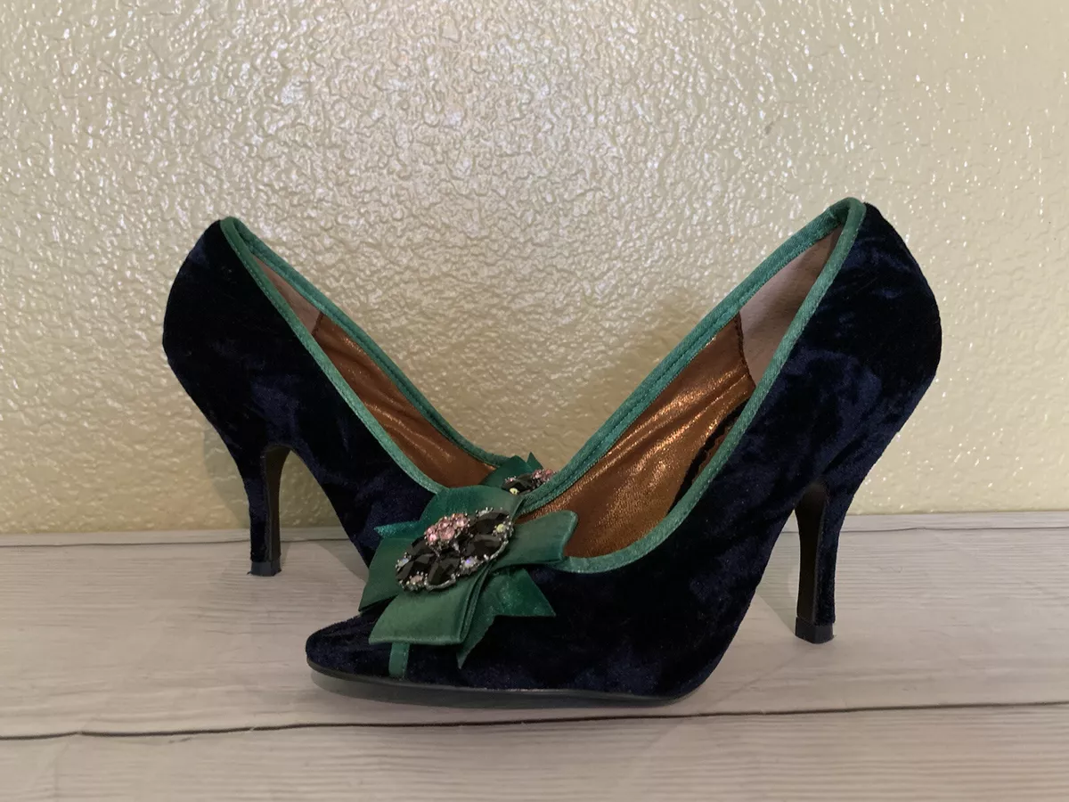 Poetic License Size 6 Dazzling2 Navy Blue Velvet Peep Toe Heels With Bow
