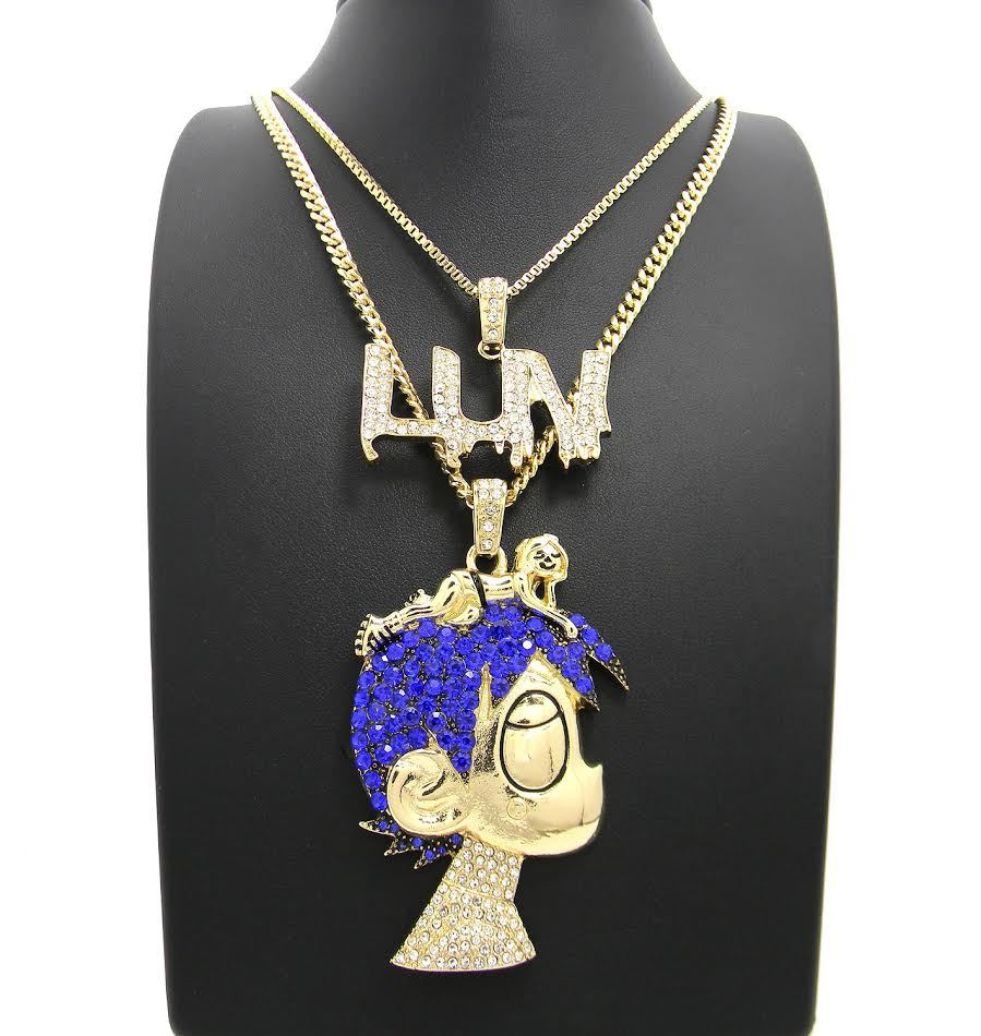 ICED LIL UZI VERT PAVE CARTOON & LUV BLING PENDANT & 24