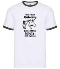 I Wish I Was A Unicorn Funny - Mens Ringer - Funny Joke Stab Fantasy