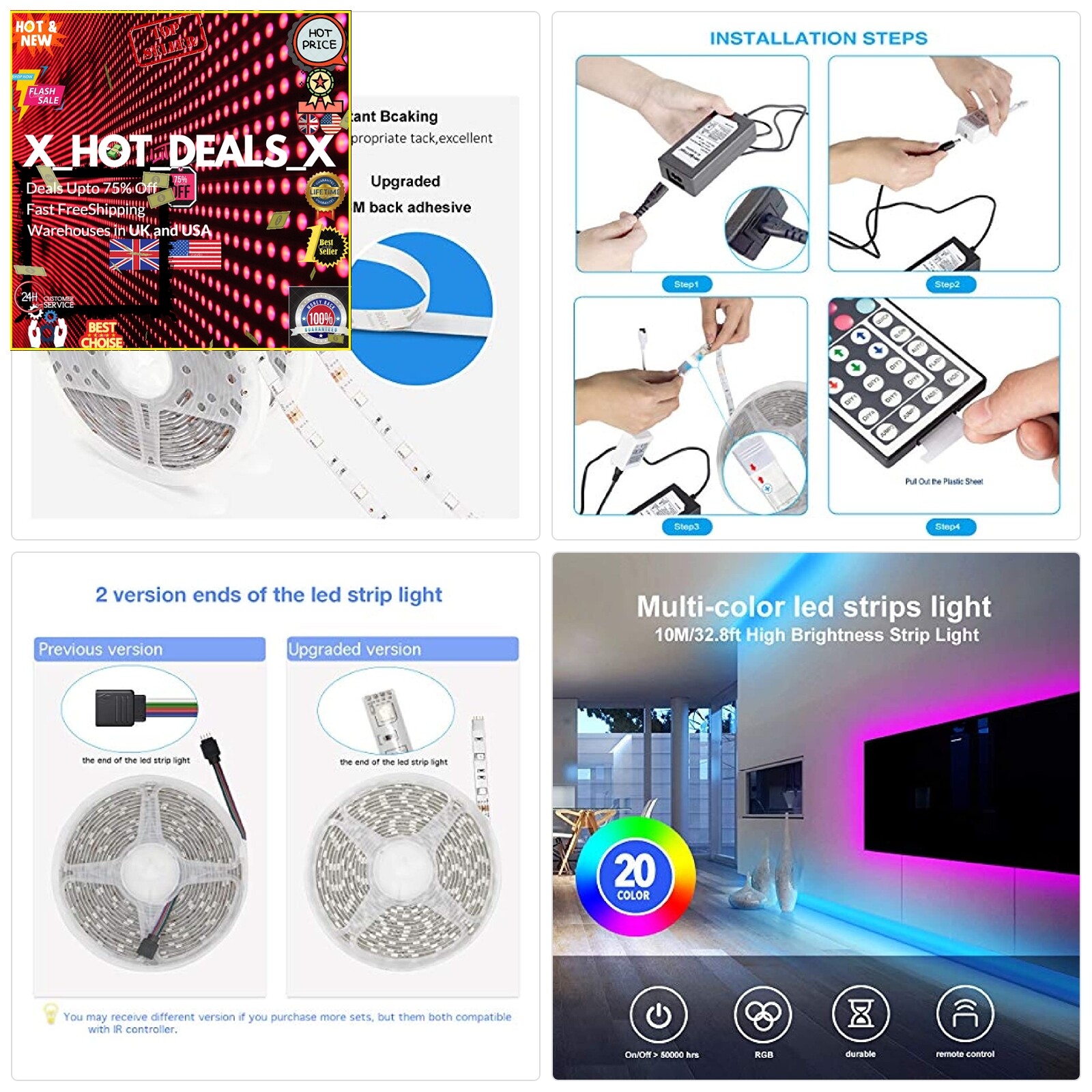 Waterproof Led Strip+44 keys Remote 32.8ft RGB Tape Lights Color  Changer+Power | eBay