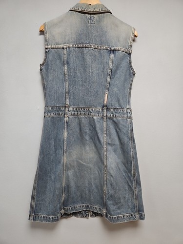 Y2K Retro Miss Sixty Dark Blue Distressed Denim Sleeveless Jacket Dress Size L - Picture 7 of 18