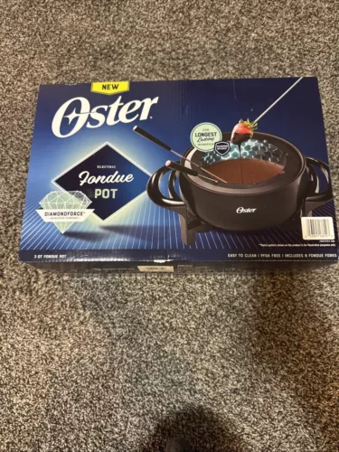 Oster Electric Fondue Pot 3 Qt. Diamond-Infused Stick with 8 Forks - In Box