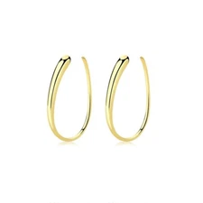 U Shape Skinny Droplet Solid 925 Sterling Silver 14K Gold Earrings Studs E2902