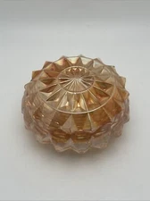 JEANNETTE 4" Round Puff Box with Lid Windsor Marigold (Carnival) Rare