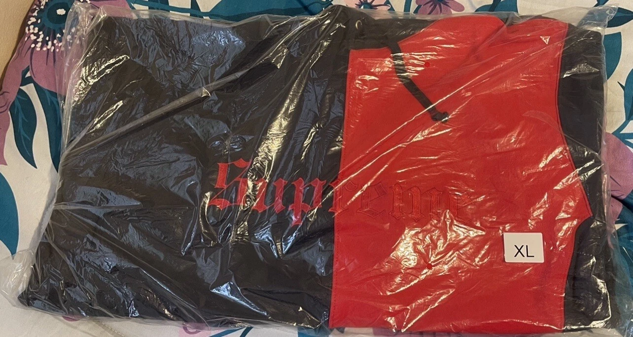 Sweat shirt à capuche anglais Supreme Split bleu marine et rouge XL (TOUT NEUF) FW17
