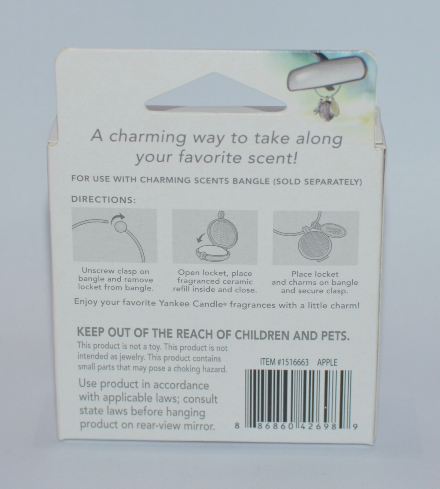 YANKEE CANDLE CHARMING SCENTS RED APPLE CHARM METAL BANGLE CUTE CAR