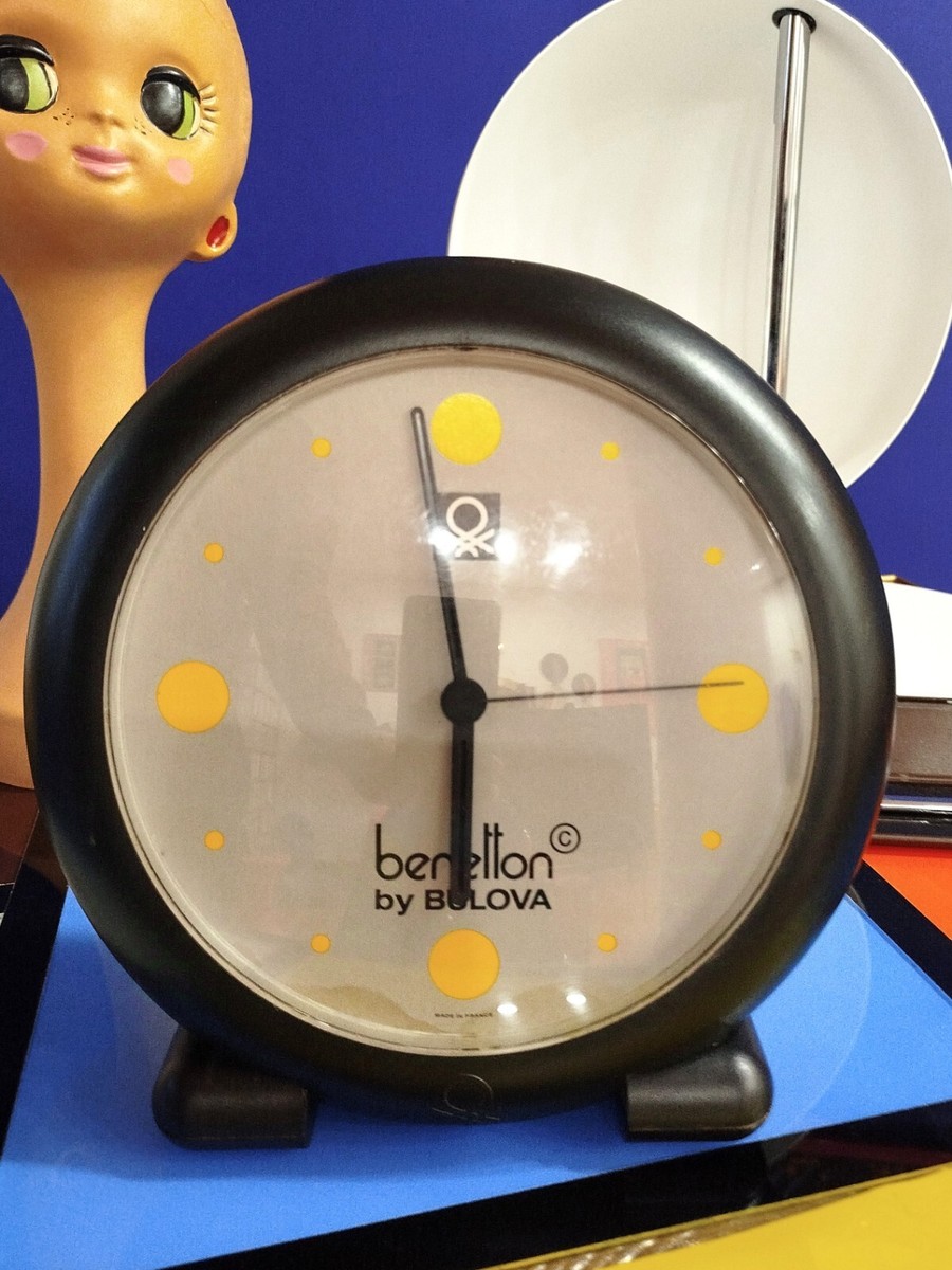 1990s Benetton by Bulova table clock Made In France black | eBay