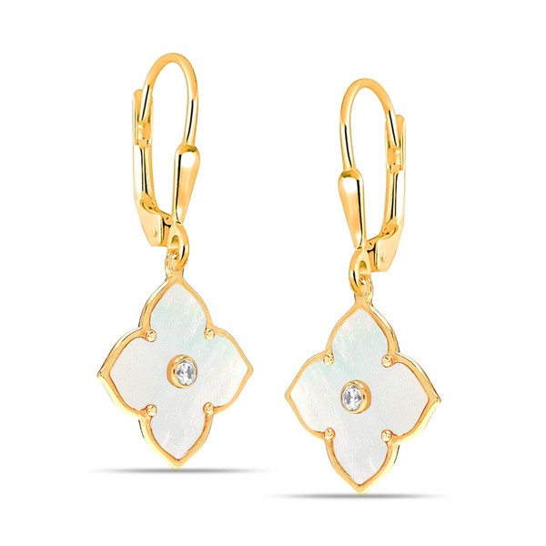 Alternate view of 14k Gold-plated Jewelry Mother Pearl Clover Drop Earrings For Women 35mm