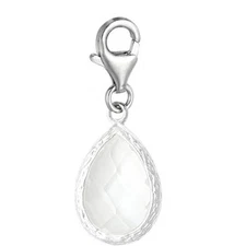 Clip on Cubic Zirconia Tear Drop Birthstone Charm Dangle Pendant for European...