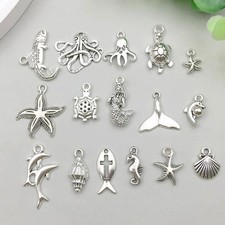 BULK 100Pcs Mermaid Ocean Charms DIY Jewelry Making Pendants Antique Silver