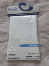 Image of Shower Curtain. White Pattened, Polyester, 180 X 180CM. With Hooks. Blue Canyon
