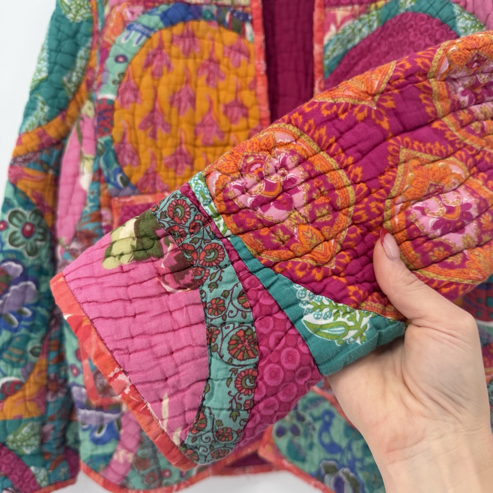 Pink Handmade Quilted Patchwork Jacket Womens Lar… - image 5