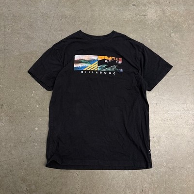 Billabong Mens Black Graphic T-Shirt Surf Wave Palm Tree Print Size Small