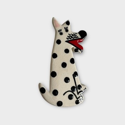 Ruby Z Ceramic Dalmatian Dog Pin Brooch Candace Loheed Peter Shire Art Deco 80s