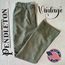 Vintage Pendleton Glen Plaid Wool Pants Green Black (2 Petite) Made In USA