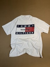 Vintage 90s Tommy Hilfiger Flag Boot White Men's T Shirt Size XL Distressed