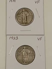 1919 and 1923 Full Date Standing Liberty Quarters, Both VF, Undamaged