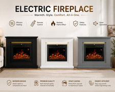 Electric Fireplace Remote Control LED Log Fire Complete Modern Mantle