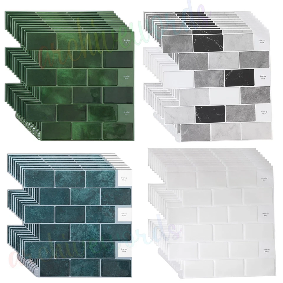 10PCS 3D Mosaic Peel and Stick on Self Adhesive Wall Tiles for Kitchen Bathroom - Image 2 of 4