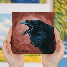 Original Oil Painting Raven Wall Art Bird painting Black Bird art Signed Artwork
