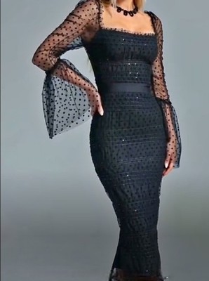 black dot mesh midi dress Rylee Polka Dot Mesh Maxi Dress - Black/White