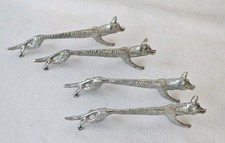 Art Deco Messerbank Antike 4x Stück Fuchs Hund Tier Versilbert