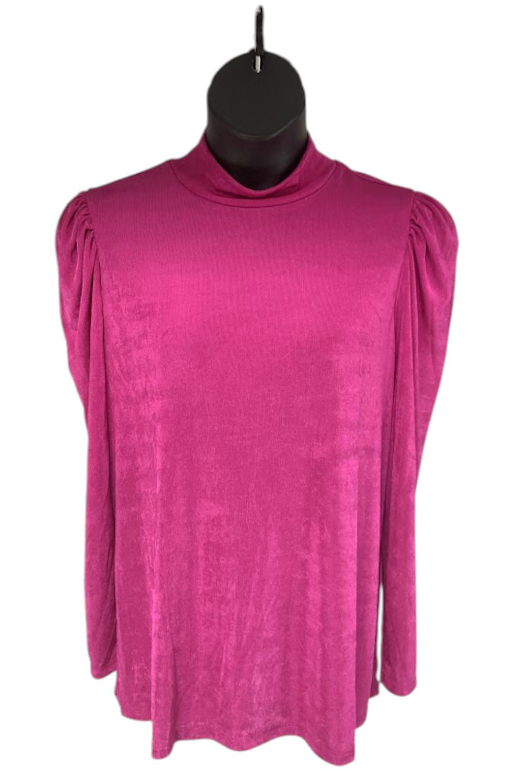 IMAN Global Chic Mock-Neck Shirred Sleeve Knit Top Pink
