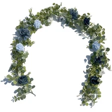 Artificial Flower Garland，6.5Ft Fake Dahlia Rose Flowers Garland Floral Eucal...