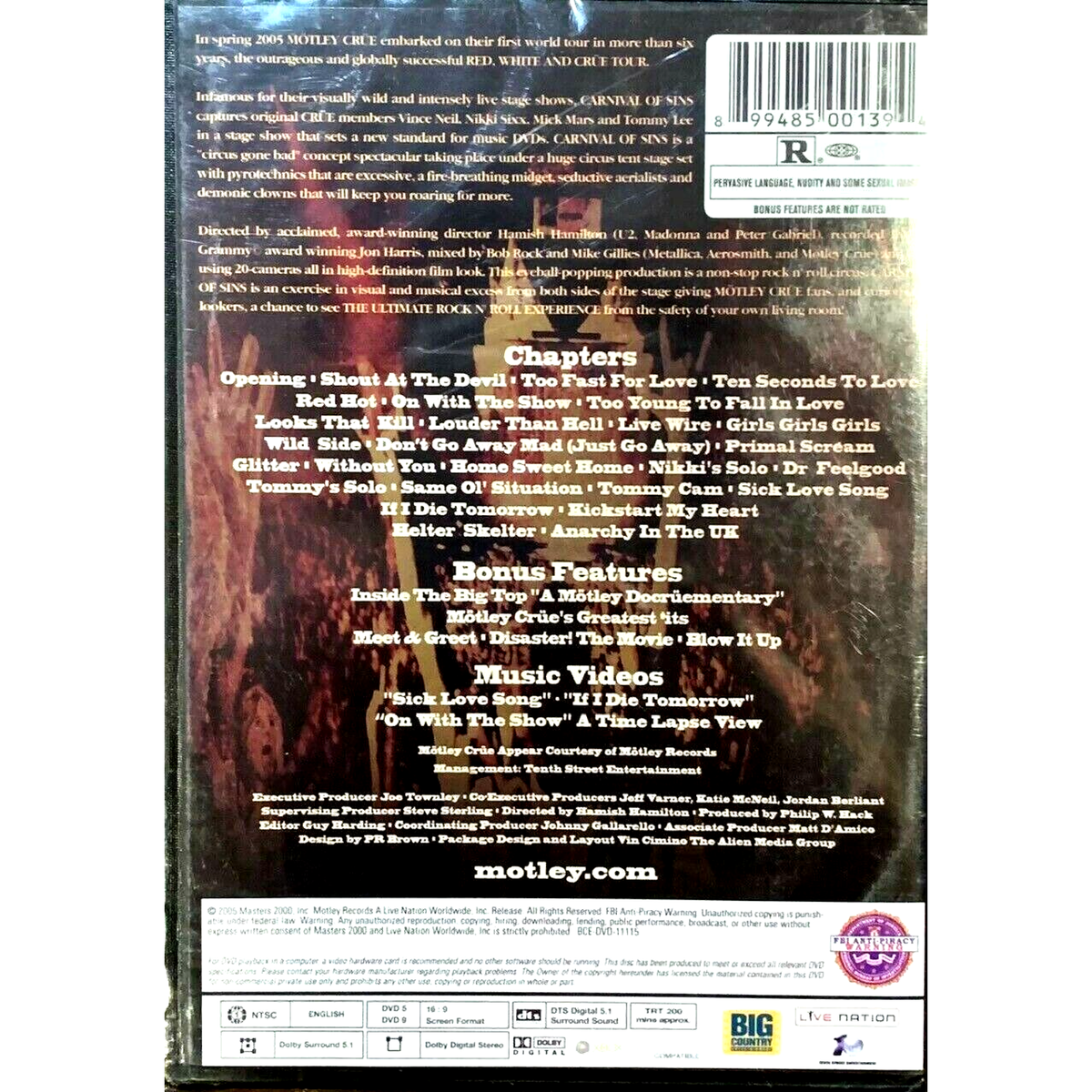 Carnival of Sins: Motley Crue Sealed DVD Live Performance 2005 