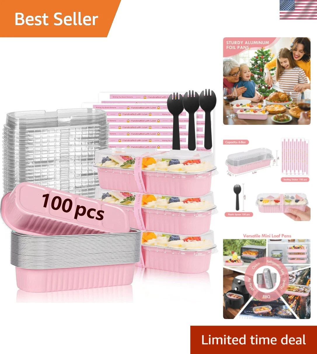 100 Pack Mini Loaf Pans with Lids and Spoons Sealing Sticker, 6.8oz Mini Cake...
Opens in a new wind