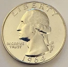 1964 Washington Quarter Proof 90% Silver (1 Coin): Uncirculated Mirror Finish