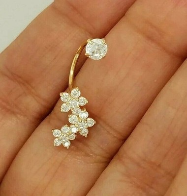 2Ct Round Cut Real Moissanite Belly Button Navel Ring 14K Yellow Gold Plated