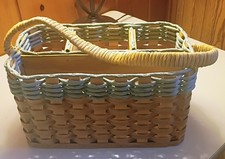 Vintage Rectangular Wicker Basket with Handle, 3 Compartments, Medium sized