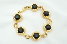FENDI Vintage Bracelet Black Stone FF Logo Large Stone Gold Plated 6394j
