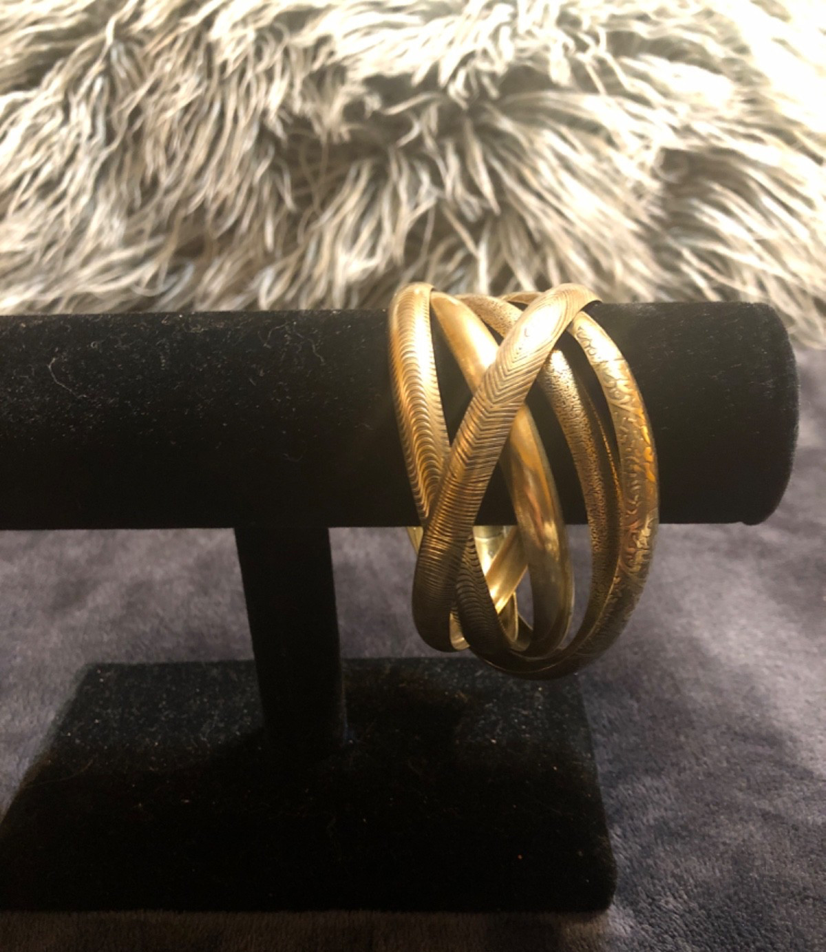 Interlocking Connected Textured Brass Bangle Brac… - image 1