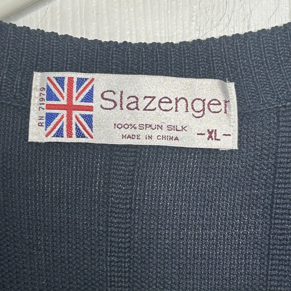 Colete de malha Slazenger masculino XL azul marinho 100% seda fiado cabo botão cardigã golfe - Imagem 4 de 4