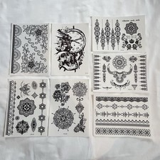 Large Temporary Tattoos Tribal 7 Sheets Black Designs Fake body Art