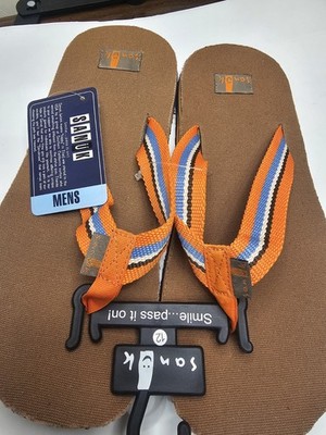 Sanuk Mens Line Up Light Brown/Orange/blue/yellow V Strap  display picture 2