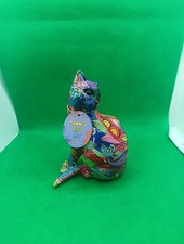 Psychedelic Art Cat Figurine, Groovy Coloured Ornament 15cm lesser & pavey ltd