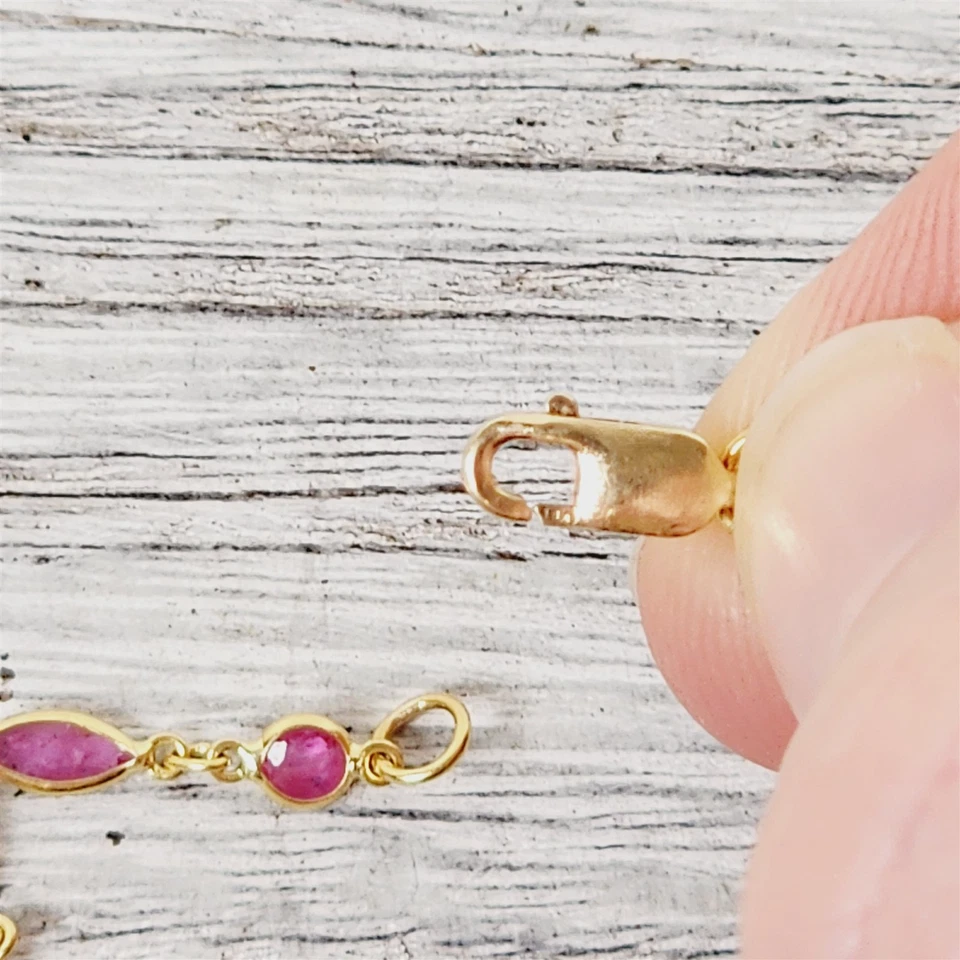 Vintage 14K Yellow Gold Bezel Set Ruby Tennis Bracelet 7.5" Stack Staple Classic - Image 4 of 4