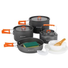 15pcs Lightweight Non-Stick Camping Cookware Set with Kettle, Plates & Bowls for