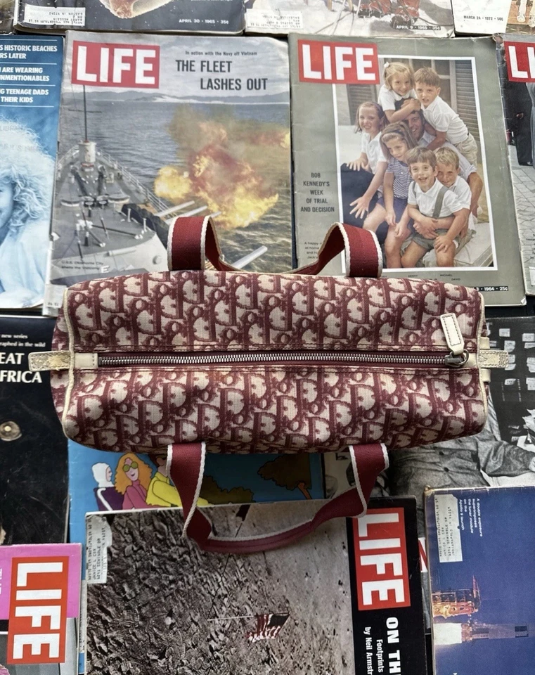 Christian Dior Mini Bolso Boston Nº2 Bolso de Mano Trotter Rojo Lona Auténtico Foto 3 de 4