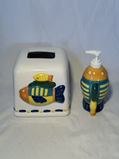 Vintage Pat Meyers Fish Tissue Box Cover And Hand Soap Dispenser. Frutiger Aero