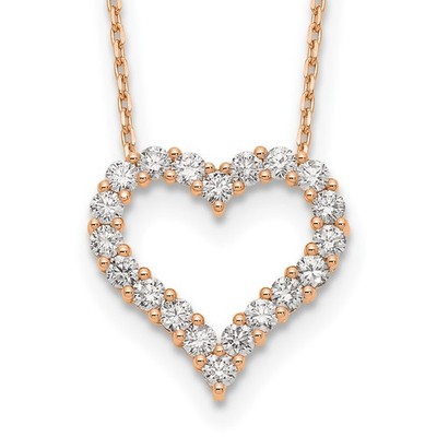 14K Rose Gold 1 1/2 carat Lab Grown Diamond Complete Open Heart Necklace 18''
