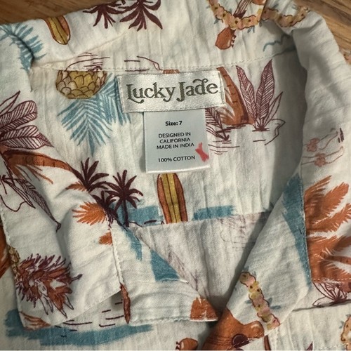 Camisa hawaiana tropical Lucky Jade para niños, 100 % algodón, vacaciones, talla 7 - Imagen 3 de 8