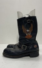 Vintage Harley Davidson Eagle Embroidered Black Leather Engineer Boots Size 9