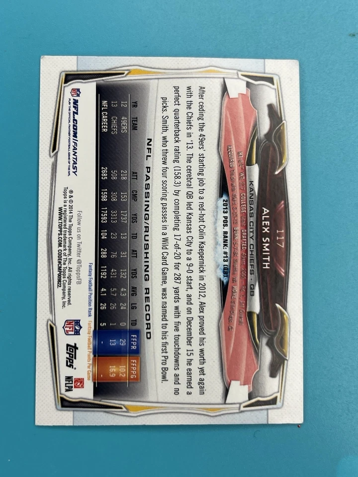 2014 Topps Chrome - Alex Smith #54 Refractor - Image 2 of 2