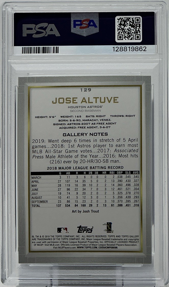 Jose Altuve PSA 9- 2019 Topps Gallery Portrait -Astros Icon, Big Heart view 6