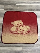 Vintage San Marcos Baby Bear Cubs Red Baby Child s Blanket 42 x48 Retro Mexico