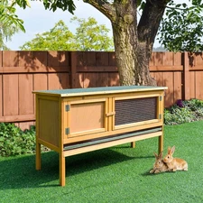Wooden Rabbit Hutch Bunny Cage with Openable Waterproof Roof